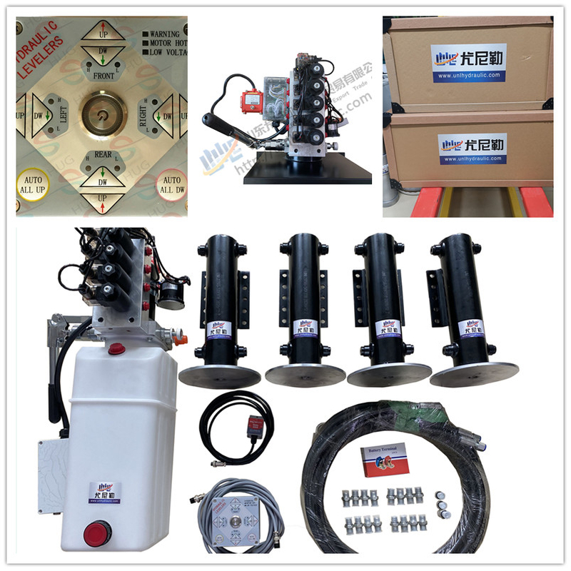 Portable telescopic hydraulic autoleveling system for RVs and boat